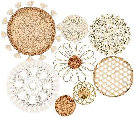 Boho Wall Basket Set of 8 - Handmade Rattan Macrame Decor