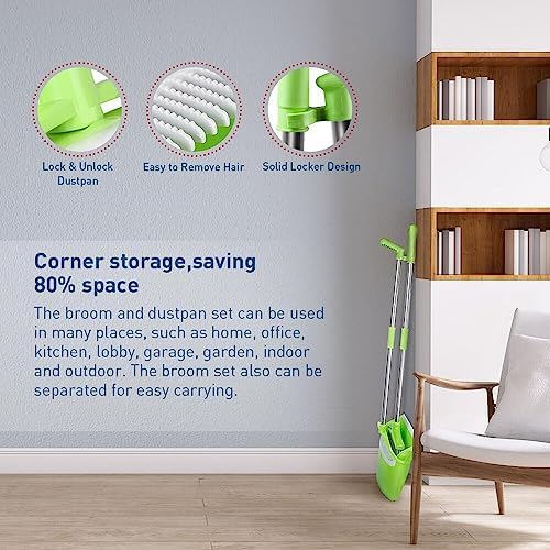 FGY Broom and Dustpan Combo Set for Pets Home Use Green