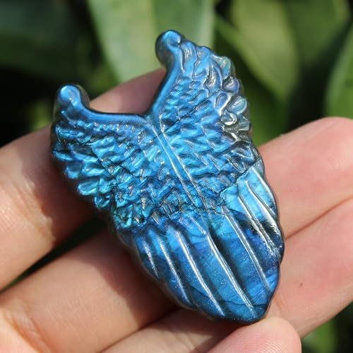 Laufout Natural Labradorite Wing Skull Statue