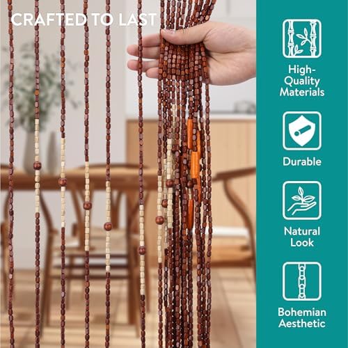 Navaris Bamboo Beaded Curtain 200x90cm