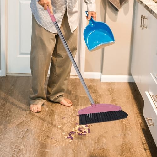 Luxshiny Broom with Metal Handle for Home Cleaning