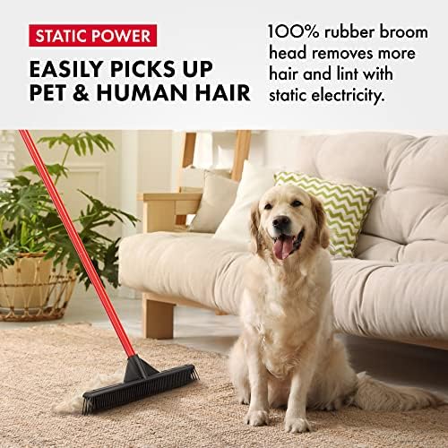 RAVMAG Pet Hair Remover Rubber Broom for Hardwood Carpet Tile