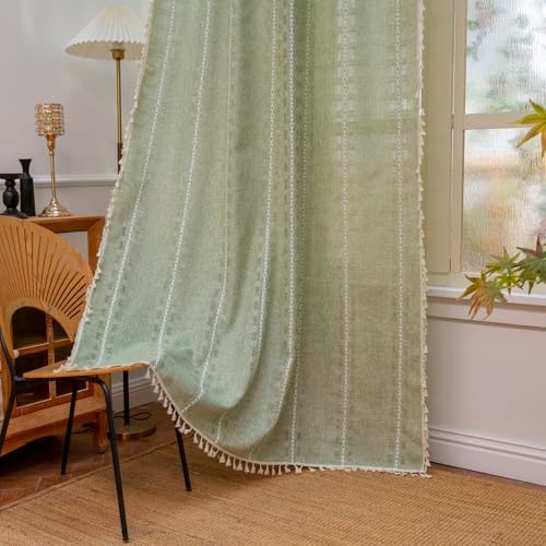Deeprove Boho Curtain Panel 96 Inches Long Sage Green