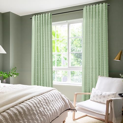 Sage Green Linen Sheer Curtains for Bedroom