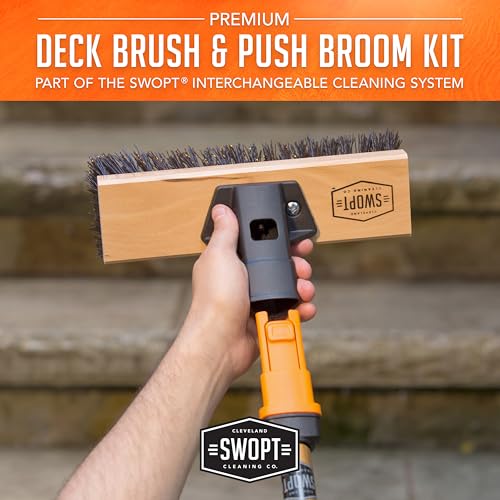 SWOPT 10 Deck Brush 24 Push Broom Combo with 60 Wooden Handle