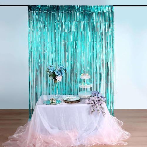 Efavormart 8ft Turquoise Foil Fringe Curtain