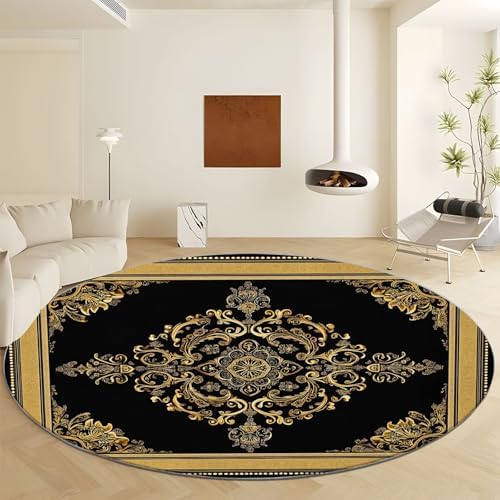 Washable 4ft Round Rug with Vine Floral Print