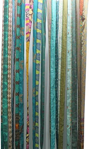 Mango Gifts Old Silk Sari Green Door Curtain Panel