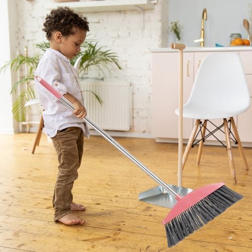 Ciieeo Heavy-Duty Broom with Long Handle and Pink Design