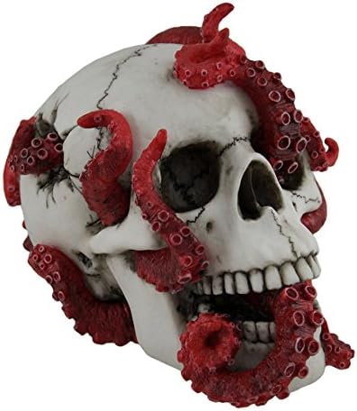 Veronese Resin Statue Red Octopus in Human Skull 7x525x45 in