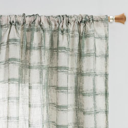MYSKY HOME Sage Green Plaid Curtains 2 Panels