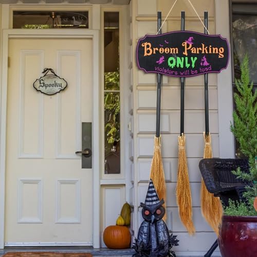 Bnesi Halloween Wall Decorations Broom Parking Sign