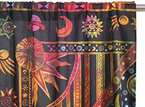 Popular Handicrafts Indian Burning Sun Moon Mandala Curtains - 25 Inch Rod Pocket Panels
