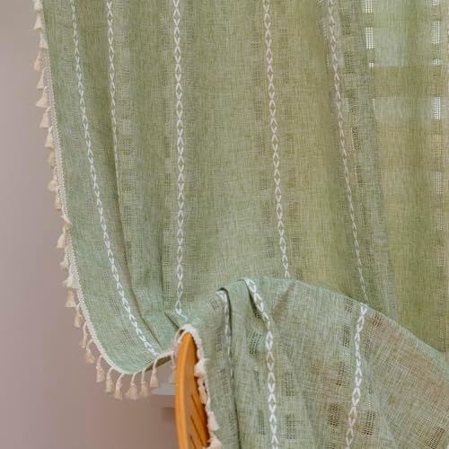 Deeprove Boho Curtain Panel 96 Inches Long Sage Green