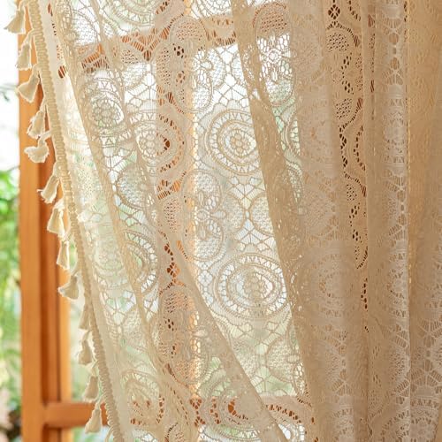 Kotile Boho Lace Curtain with Tassels 84 Inches Long 1