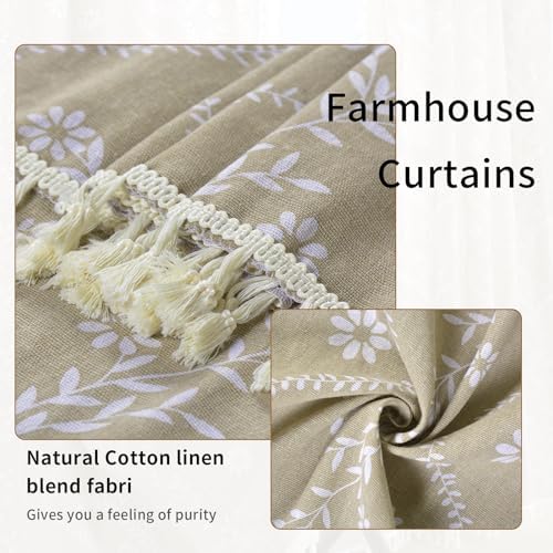 Schweek Boho Floral Linen Curtains 96 Inch Length 2 Panels