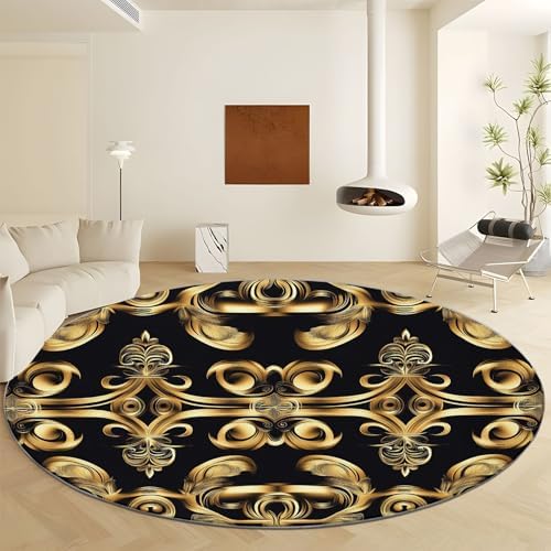 4ft Round Faux Wool Area Rug with Greek Pattern