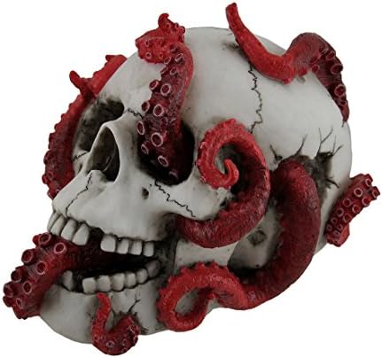 Veronese Resin Statue Red Octopus in Human Skull 7x525x45 in