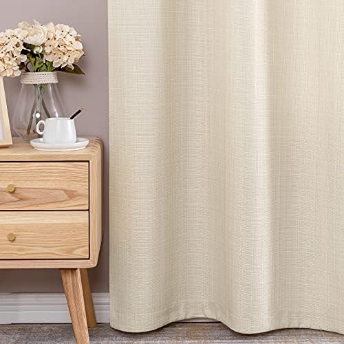 Jinchan Beige Linen Textured Curtains 72 Inch 2 Panels Grommet Top 1