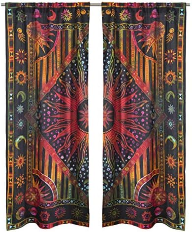 Popular Handicrafts Indian Burning Sun Moon Mandala Curtains - 25 Inch Rod Pocket Panels