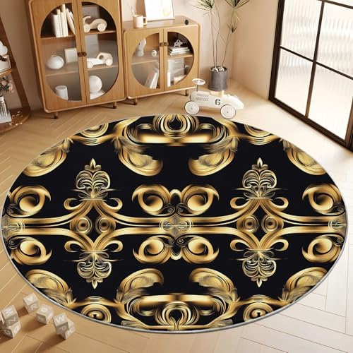 4ft Round Faux Wool Area Rug with Greek Pattern