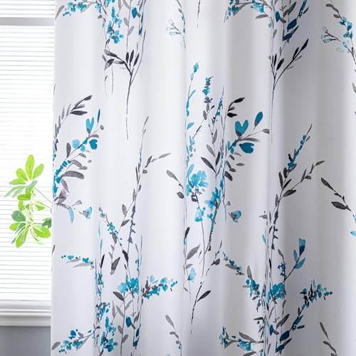 MYSKY HOME Floral Curtains 52x95 Teal 2Pcs Grommet Drapes