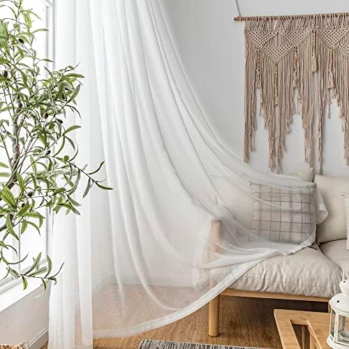 Ftinala Off White Sheer Curtains 96 2 Panels with Tie-Back