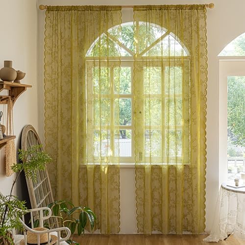 Sutuo Home Sage Green Lace Curtains 2 Panels Set