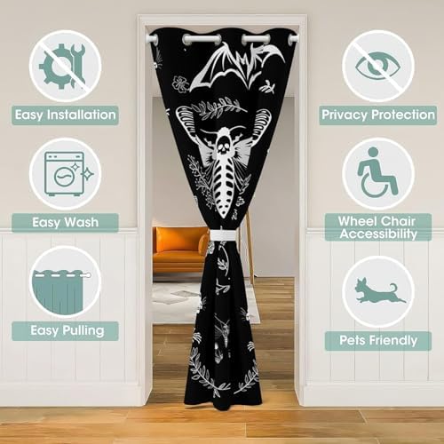Moth Skull Door Curtain 34x80 Privacy Cover 1
