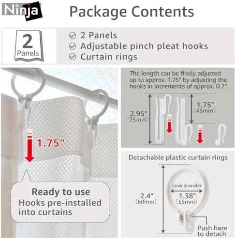 One-Way See Through Privacy Lace Curtains Ninja 2 Panels Set