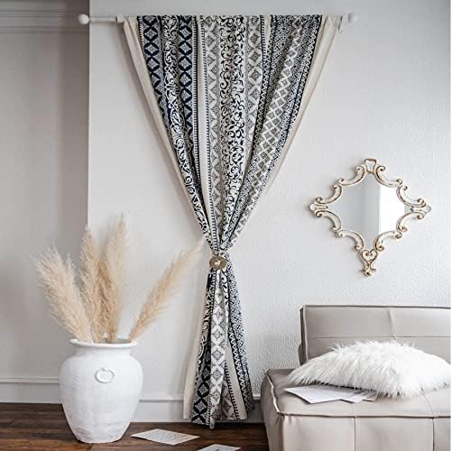 VOGOL Boho Curtains 59x94 Inch Navy Blue on Beige 1