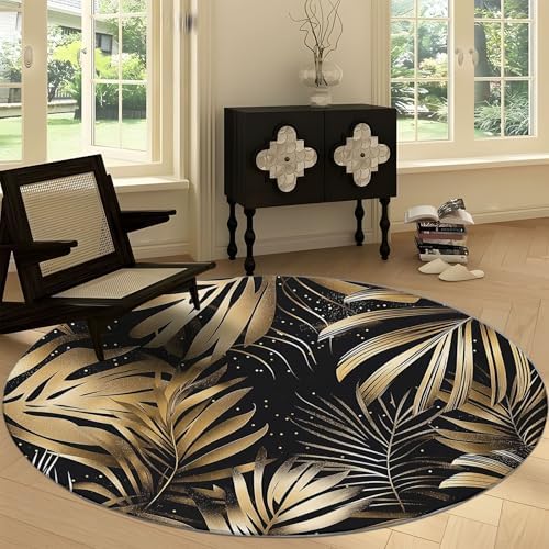 4ft Round Rug - Leaves Pattern Non-Slip Washable Pet-Friendly