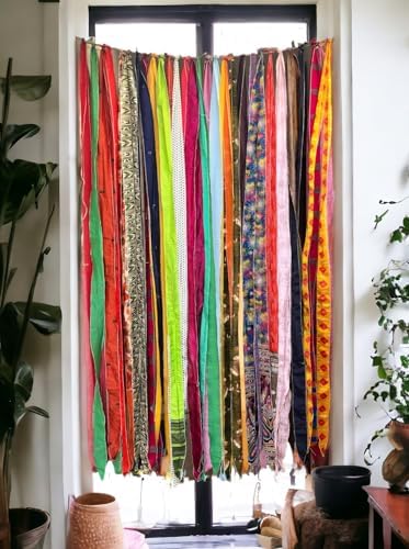 Old Silk Sari Multicolor Bohemian Curtain