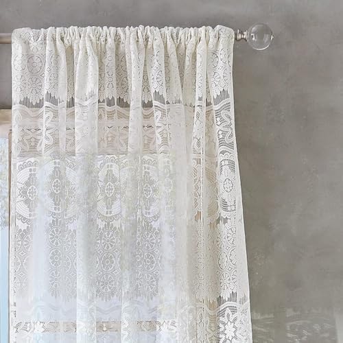 CHF Ivory Boho Sheer Curtain Panel with Tassels