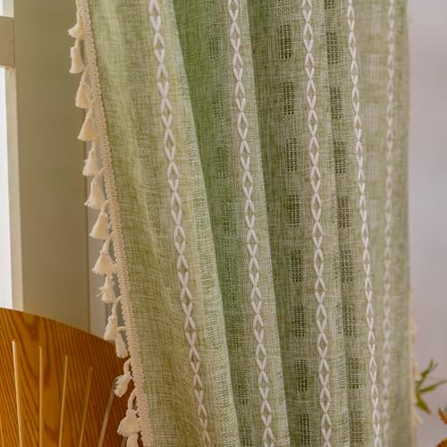 Deeprove Boho Curtain Panel 96 Inches Long Sage Green