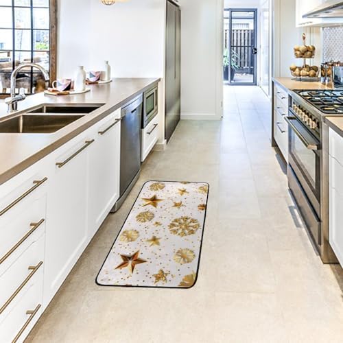 My Little Nest Kitchen Rug Christmas Gold Stars and Snowflakes Comfort Runner