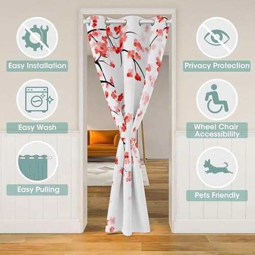 Erosebridal Pink Cherry Blossom Door Curtain Panel 42x80