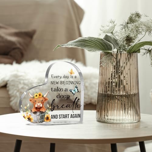 YAANUNULU Spring Decorations Highland Cow Motivational Plaque 1