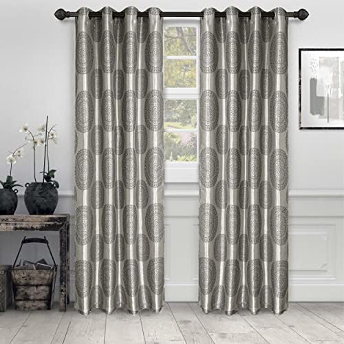 Superior Mossley Jacquard Sheer Curtain Panels Set of 2 Gray 52x96