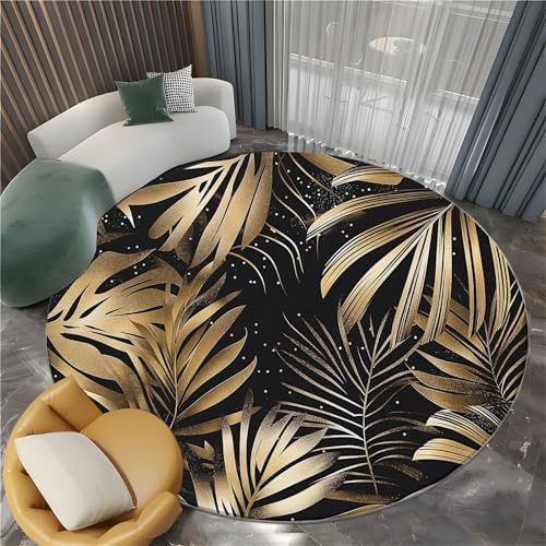 4ft Round Rug - Leaves Pattern Non-Slip Washable Pet-Friendly