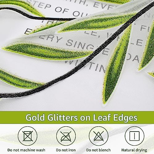 BROSHAN Green Leaf Sheer Curtains 2 Panels 96x52 Inch