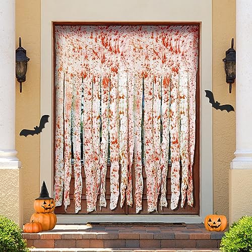 Tlswshsy 4pcs Halloween Door Curtain with Blood Hand Prints
