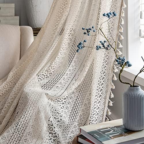 JOOJA 2 Panels Beige Crochet Sheer Curtains