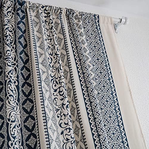 VOGOL Boho Curtains 59x94 Inch Navy Blue on Beige 1