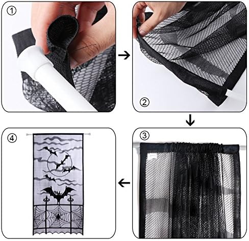 AerWo Halloween Curtains 2PCS Black Lace Bat Spiderweb Panels