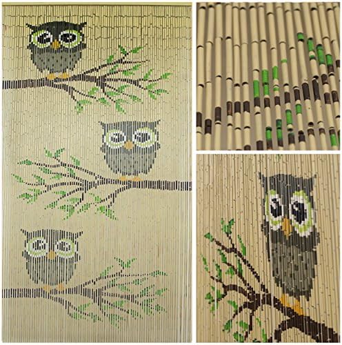Natural Wood Beaded Curtain with Owl Design 1