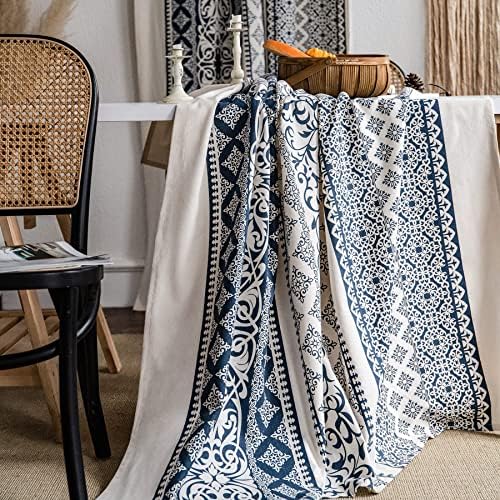 VOGOL Boho Curtains 59x94 Inch Navy Blue on Beige 1