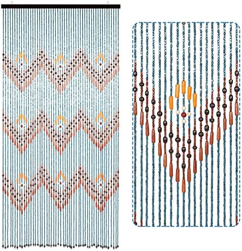 Boho Bamboo Beaded Curtain 355 x 75 Inches Blue