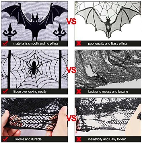 AerWo Halloween Curtains 2PCS Black Lace Bat Spiderweb Panels