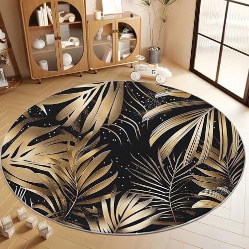 4ft Round Rug - Leaves Pattern Non-Slip Washable Pet-Friendly